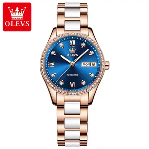 Luxe Horloge Vrouwen 2022 Custom Mechanische Horloge Olevs 6637 Rose Goud Diamanten Roestvrij Staal Horloges Vrouwen Pols Luxe