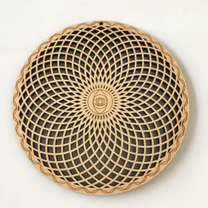 Venta caliente de corte por láser de precisión láser grabado mandala madera tallada madera flor Arte industrial de corte por láser