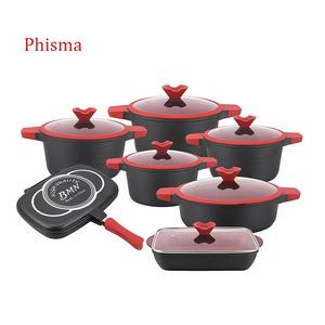 Juego de Utensilios de Cocina de 14 Piezas de <span class=keywords><strong>Aluminio</strong></span> <span class=keywords><strong>Fundido</strong></span> de Alta Calidad, Antiadherente, con Fondo de Inducción, No Tóxico, con Tapa de Vidrio y Silicona, Directo de Fábrica - Product Image 1