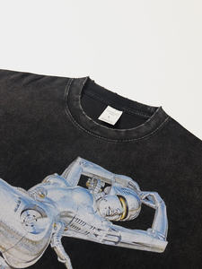 เสื้อยืดผ้าฝ้ายโอเวอร์ไซส์สำหรับผู้ชาย พิมพ์ลายหุ่นยนต์ สไตล์สตรีท คอกลม แขนสั้น ทรงพอดีตัว - Product Image 3