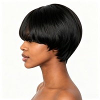 Perruque courte en cheveux humains, coupe pixie avec frange, raie 3x1 nouée à la main, noir naturel, pour femmes, vente en gros