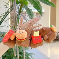Peluche mignonne Capigbala Bear Doll, style couette, lavée, pendentif de sac, pour étudiant, doublure en coton PP et maille, 10 cm, avec porte-clés burger et frites