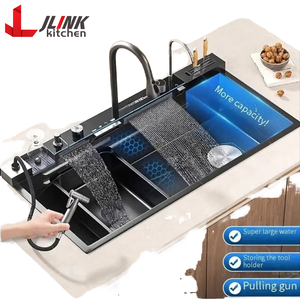 All-in-One TikTok Trends Stainless Steel <strong>Kitchen</strong> <strong>Sink</strong> Single Square Handmade Pull-Down Waterfall Faucet Easy Drain Installation - Product Image 1