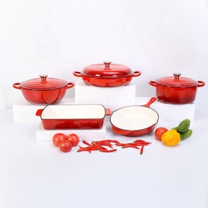 Nouvel ensemble de batterie de cuisine 5 pièces en <span class=keywords><strong>fonte</strong></span> émaillée, minimaliste, écologique, résistant au four et au lave-vaisselle, avec <span class=keywords><strong>plaque</strong></span> de grillade, en promotion - Product Image 1