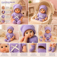 Poupée Reborn en Silicone Solide de 6 Pouces avec Pull Tricoté, Jouet Compagnon pour Enfants, Cadeau pour Filles