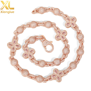 Hop Silver Gold Plated Miami Cuban Necklace <b>Iced</b> <b>Out</b> Flower Four Leaf Clover Diamond Jewelry - Product Image 3