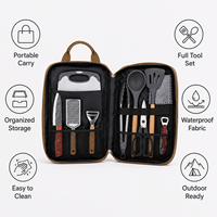 Ensemble de cuisine de camping 11 pièces, kit d'ustensiles de cuisine portable pour l'extérieur avec sac de rangement, acier inoxydable, silicone, randonnée, pique-nique
