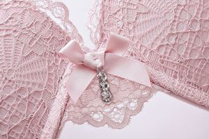 Women's Everyday Style Breathable Brassiere <strong>Panties</strong> Combo Hollowed-out Floral Lace Bow <strong>Bra</strong> <strong>Set</strong> with Logo on Waist - Product Image 5