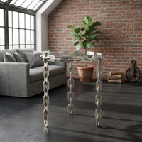 Table basse en aluminium avec plateau en verre, design luxueux, aspect antique - Meubles de salon
