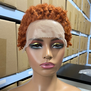 Perruque Courte Bouclée Kinky en <span class=keywords><strong>Cheveux</strong></span> Humains T-Part Dentelle 13x4x1, <span class=keywords><strong>Coupe</strong></span> Pixie Brésilienne pour Femmes Orange 350#, Perruques Bouclées en <span class=keywords><strong>Cheveux</strong></span> Naturels - Product Image 5