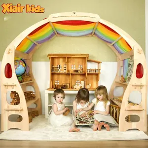 Xiair-casa de juegos grande Montessori para niños, estante plegable, tienda de madera