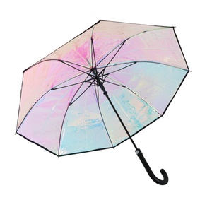 Promotion Custom logo Fashion Wholesale Laser rainbow Waterproof Outdoor <b>Umbrella</b> with Plastic Curved Handle Travel - Product Image 5