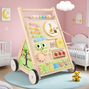 Chariot de marche multifonctionnel en bois pour bébé, éducatif et anti-renversement - Product Image 1