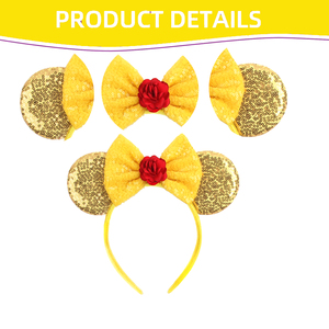 Accessoires de cheveux faits à la main paillettes paillettes couronne bandeau princesse fête tête porter souris oreilles arc bandeau pour les filles - Product Image 4