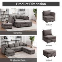 Canapé modulaire flexible VANBOW, combinaisons modulaires en tissu, canapé convertible en forme de U avec rangement