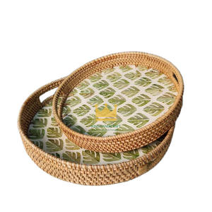 Plateau décoratif en rotin, forme vintage, fait main, qualité supérieure, vente en gros, idéal pour votre collection de maison - Product Image 1