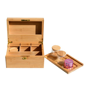 Bamboo Decorative Box Combo Storage Includes Accessories 3 <b>Airtight</b> <b>Jars</b> With Customizable Dividers - Product Image 1