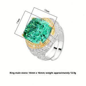 High End Jewelry Eco-friendly Copper Gold Plated 14*16mm Paraiba Green Stone Zirconia Ring for Refined Feminine Elegance - Product Image 2
