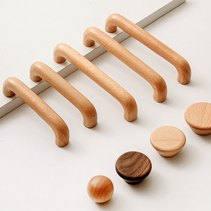 Poignées de porte d'armoire en bois massif chêne et hêtre pour cuisine, commode, armoire - Poignées de traction modernes et durables - Product Image 1