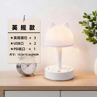Lámpara de Escritorio con Forma de Cabeza de Gato SUZHERM, Enchufe con 3 Tomas de Corriente, 2 Puertos USB y 1 Puerto Tipo-C, Cable de 2 m, Enchufe Británico, Carcasa Resistente al Fuego, Duradera/Ecológica