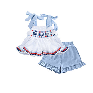 GSSO3482 Conjunto de Ropa Infantil Personalizado para Niña Activa con Estampado de Flores Coloridas, Conjunto de Manga Corta al por Mayor para Niña - Product Image 3