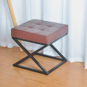 Asiento de taburete con Base de acero dorado, cuadrado, de Metal, estilo X