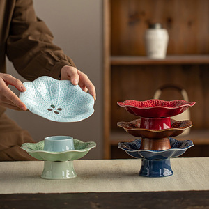 Ceramic Flower Shape Fruit Plate Stemmed Dish Porcelain Tea <b>Snack</b> <b>Tray</b> Home Decor Party Use - Product Image 2
