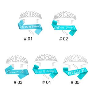 Ensemble de couronnes d'anniversaire OEM bleu ciel avec ruban, pour les anniversaires du 10e, 13e et 18e, lot de 3 accessoires pour <span class=keywords><strong>cheveux</strong></span>, couronne simple en cristal argenté - Product Image 5