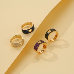 Exquisite Jewelry Eco-friendly Copper Gold Plated Micro Pave Multicolor Zircon Geometric Hollow Heart Shaped Eternity <b>Ring</b> - Product Image 6