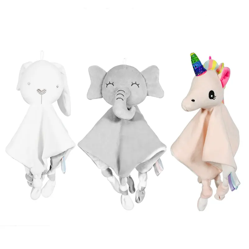 B060 Cartoon soft comforter baby animal handkerchief with ring paper baby towel toy doll