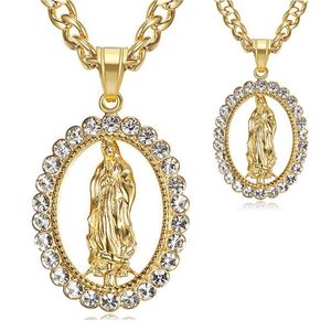 Themed Pendant Necklace Gold Plated Rhinestone Oval Religious Charm Unisex Everyday Wear - Product Image 1