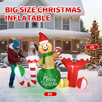 Bonhomme en pain d'épices gonflable JOY avec boule cadeau, canne en sucre, lumière LED, Noël, pour la cour, la pelouse, la maison, la fête en plein air, décoration de fête