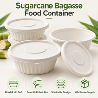 Bol en bagasse de canne à sucre Trendz, boîte à lunch bento à emporter, écologique, biodégradable, récipient alimentaire rond jetable avec couvercle