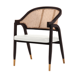 Chaises de salle à manger décontractées en bois massif et <span class=keywords><strong>rotin</strong></span> tressé noir de style nordique simple, <span class=keywords><strong>fauteuil</strong></span> à dossier souple pour restaurant et loisirs - Product Image 2