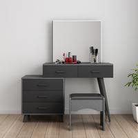 Vente Chaude 2022 Élégant Ensemble Complet de Chambre à Coucher Moderne Gris Foncé Meubles de Chambre à Coucher Lit en Bois avec Rangement Commode Armoire
