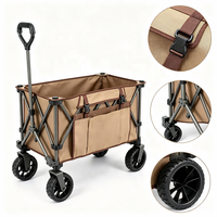Chariot de camping pliable avec table en aluminium, chariot pliable robuste 150 kg avec roues tout-terrain