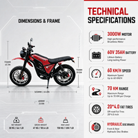 Moto électrique de style rétro 60V 3000W, étanche, charge lourde, capacité maximale de 150 kg, frein à disque hydraulique avant et arrière