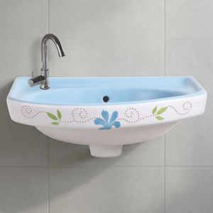 Orange Floral Printed Ceramic Wall Hung Wash Basin Artistic Bathroom Hand Wash Sink for Hotel Villa Project Wholesale - Product Image 6