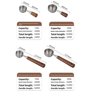 Outils de cuisson pour barista personnalisés Cuillère à mesurer le café 15ML 30ML Cuillères <span class=keywords><strong>en</strong></span> acier inoxydable avec long manche <span class=keywords><strong>en</strong></span> bois pour la préparation du café - Product Image 5
