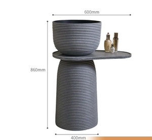 Lavabo a <span class=keywords><strong>colonna</strong></span> in pietra naturale, a forma di vasca rotonda scanalata, per esterni/interni, giardino, patio, villa, hotel - Product Image 6