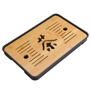 Soporte para tazas de té con drenaje de bambú integrado, bandeja/plato rectangular de estilo japonés para uso en el hogar y la oficina. - Product Image 1