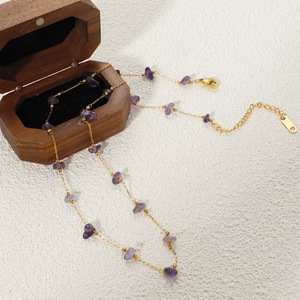 N773 moda Retro femenino encanto piedra Natural joyería collar púrpura grava gema collar pulsera conjunto playa estilo collar