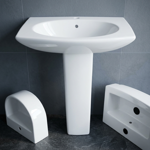 Vasque en céramique blanche Vistaar Lotus avec piédestal intégral, design épuré, articles sanitaires pour salle de bain - Product Image 2