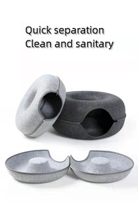 Hot nhà sản xuất bán buôn sang trọng đôi-tầng ráp Mèo Đường hầm hình dạng cảm thấy vòng mèo Donut đường hầm Giường mèo đường hầm Donut - Product Image 6