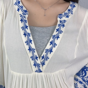 Women's Casual Woven <b>Rayon</b> <b>Dress</b> Long Sleeves Embroidered V-Neck Floral Pattern Western Style Plus Size 3XL Anti-Static Natural - Product Image 5