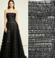 Tissu en tulle de luxe multicouche à volants et dentelle florale, maille à franges superposées pour robe de haute couture, robe de soirée, robe de mariée gothique et jupe de mariée