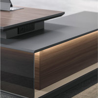 Scrivania Direzionale Reversibile IULTRA Moderna Modulare a L 2026 con Logo Personalizzato, Finitura Verniciata in Legno Scuro, con Retroangolo Sinistro