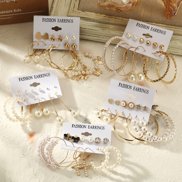 Fashion Luxury Elegant Zircon Pearl Earrings Sets Wholesale Hoop Earring Women Jewelry