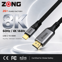 Câble USB C vers HDMI 8K, adaptateur Type-C vers HDMI, cordon tressé pour moniteur/ordinateur portable/projecteur