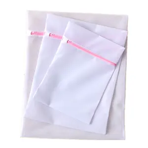 Bán Buôn Nhỏ Fine Polyester Lưới Bông Giặt Túi Giặt Với Dây Kéo Cho Máy
